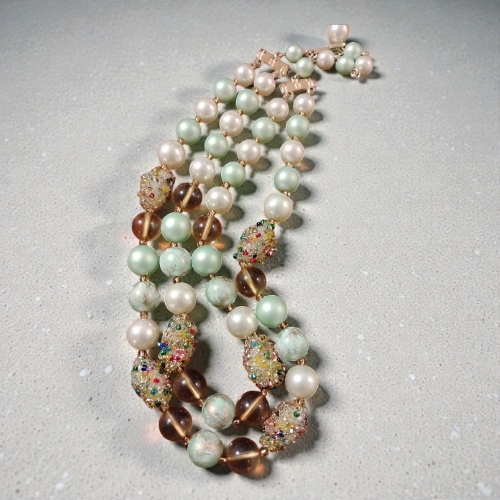 VINTAGE Double Strand Pastel Pearl & Sugar Bead Necklace | Mid-Century